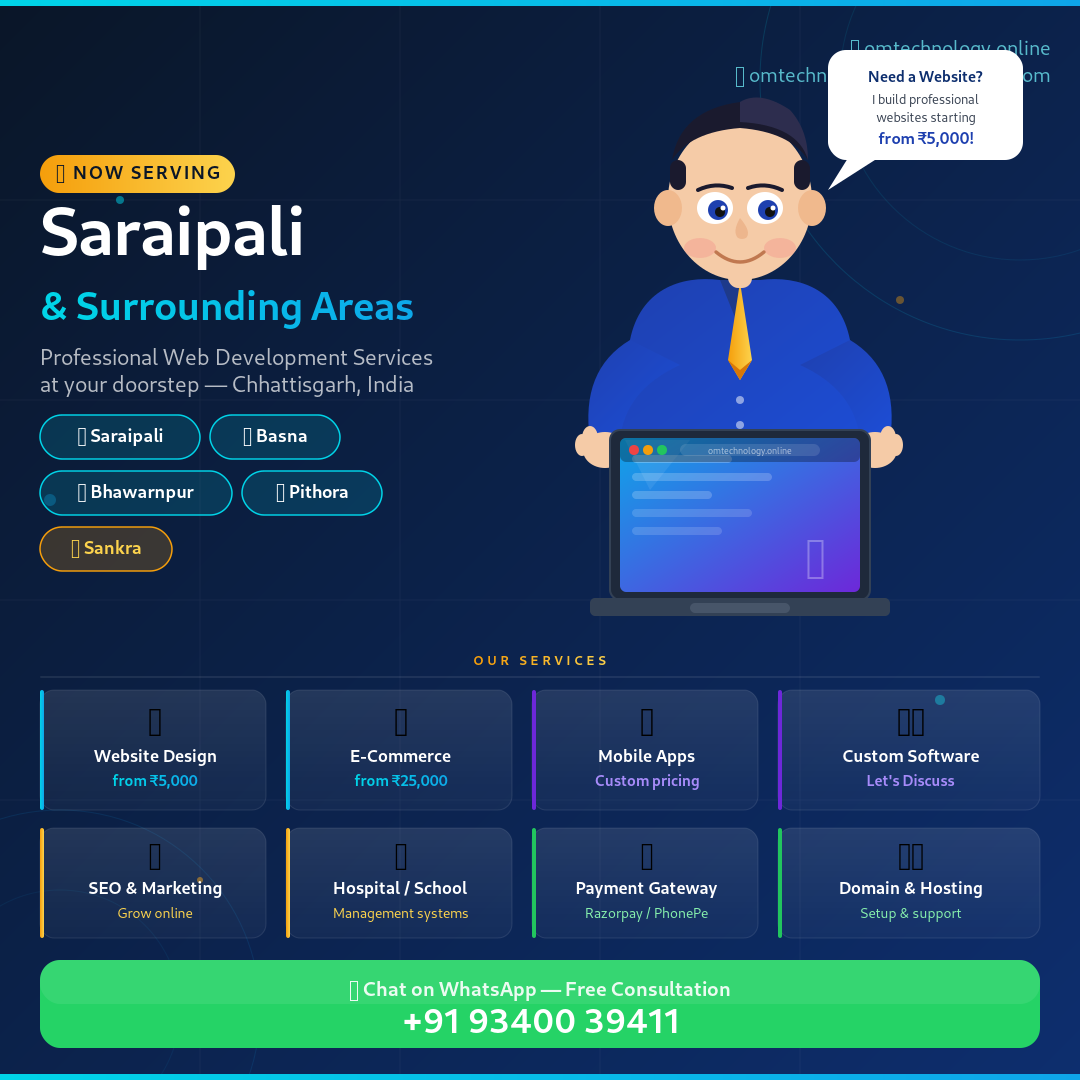 OM Technology — Web Development Services in Saraipali, Basna, Bhawarnpur, Pithora, Sankra, Chhattisgarh